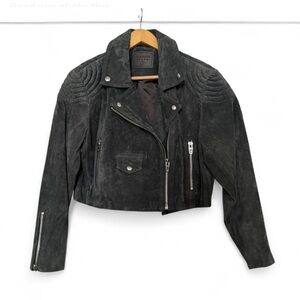 BLANKNYC Real Suede Cropped Moto Jacket Charcoal Grey Small